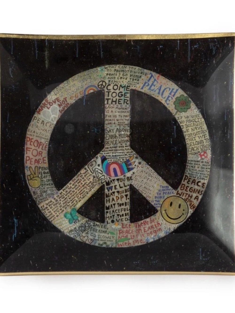 SUGARBOO & CO. Peace Sign Plate by REBECCA PUIG with stand boho hippie bohemian